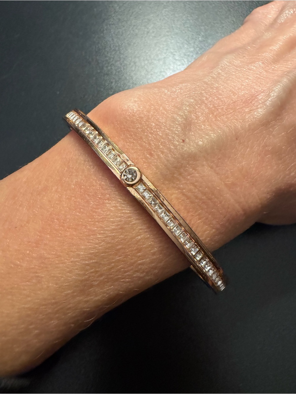 Rose Gold Tone Crystal Bangle Bracelet